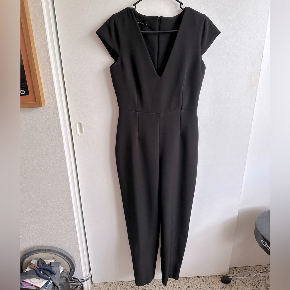 ASOS Vesper Black Cap Sleeve Plunge Neckline Fitted Jumpsuit